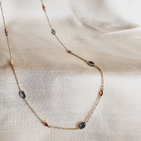 Collier geelgoud london blue topaas 45cm