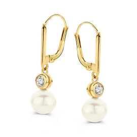 Oorhaken geelgoud parel