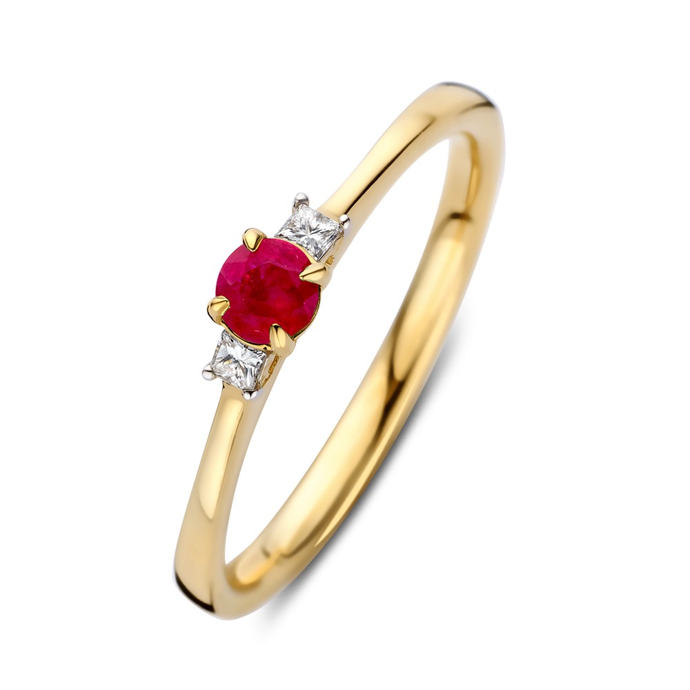 Ring geelgoud briljant + robijn