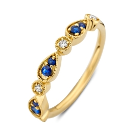 Ring geelgoud briljant + saffier