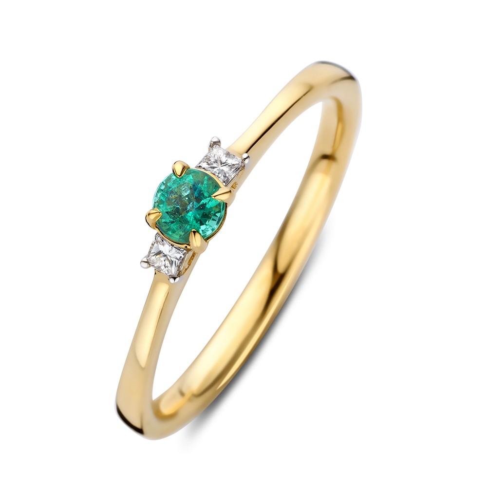 Ring geelgoud briljant + smaragd