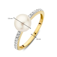 Ring geelgoud parelzirkonia